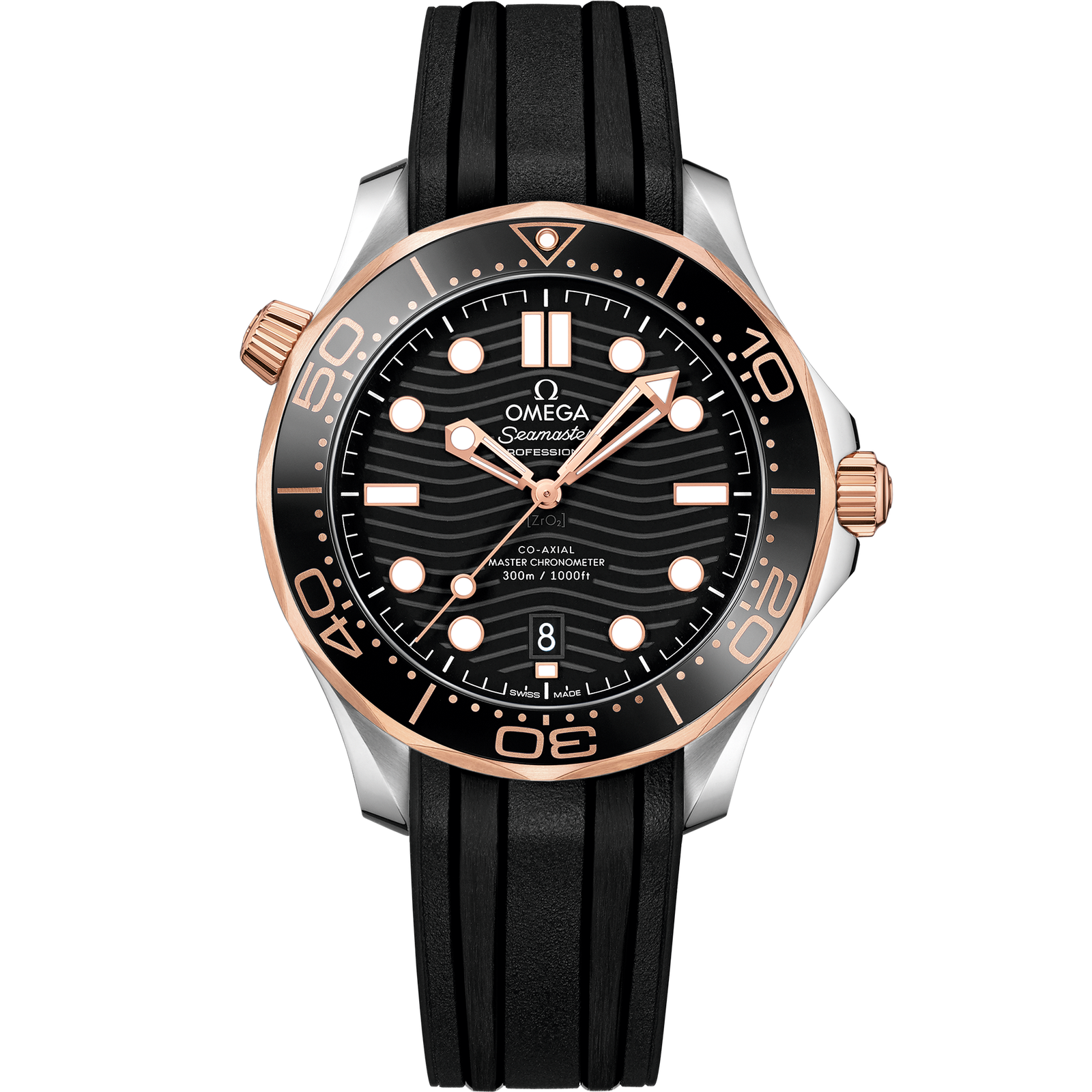 Omega SEAMASTER DIVER 300M 42 mm, steel ‑ Sedna™ gold on rubber strap 210.22.42.20.01.002