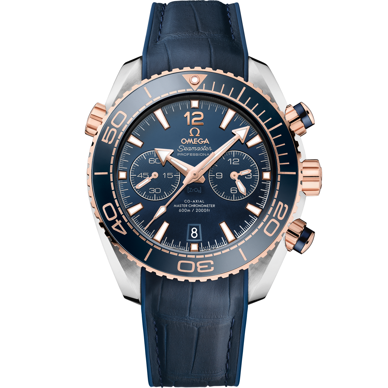 Omega SEAMASTER PLANET OCEAN 600M 45.5 mm, steel ‑ Sedna™ gold on leather strap with rubber lining 215.23.46.51.03.001