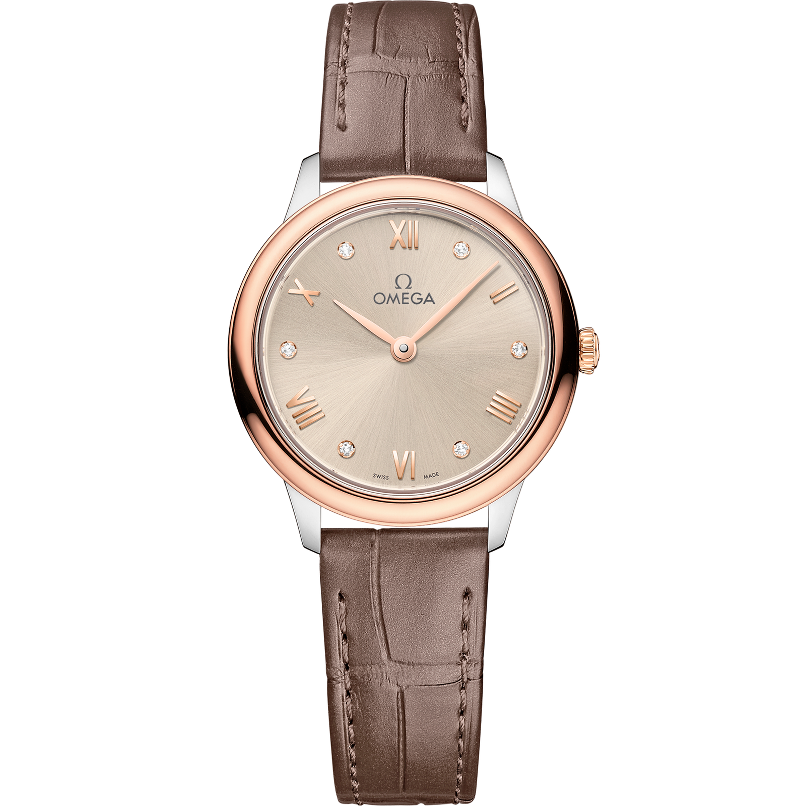 Omega DE VILLE PRESTIGE 27.5 mm, steel ‑ Sedna™ gold on leather strap 434.23.28.60.59.001