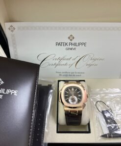 Alternative view of Patek Philippe Nautilus Rose Gold/ Brown Dial/ Leather Strap (Ref#5980R-001)