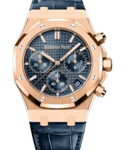 Audemars Piguet Royal Oak Chronograph 41mm 18k Rose Gold Blue Dial On Leather 26240OR.OO.D315CR.02