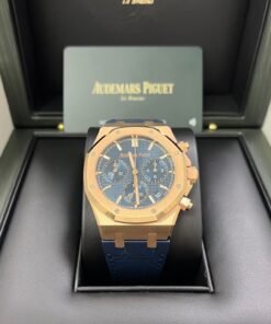 Alternative view of Audemars Piguet Royal Oak Chronograph 41mm 18k Rose Gold Blue Dial On Leather 26240OR.OO.D315CR.02