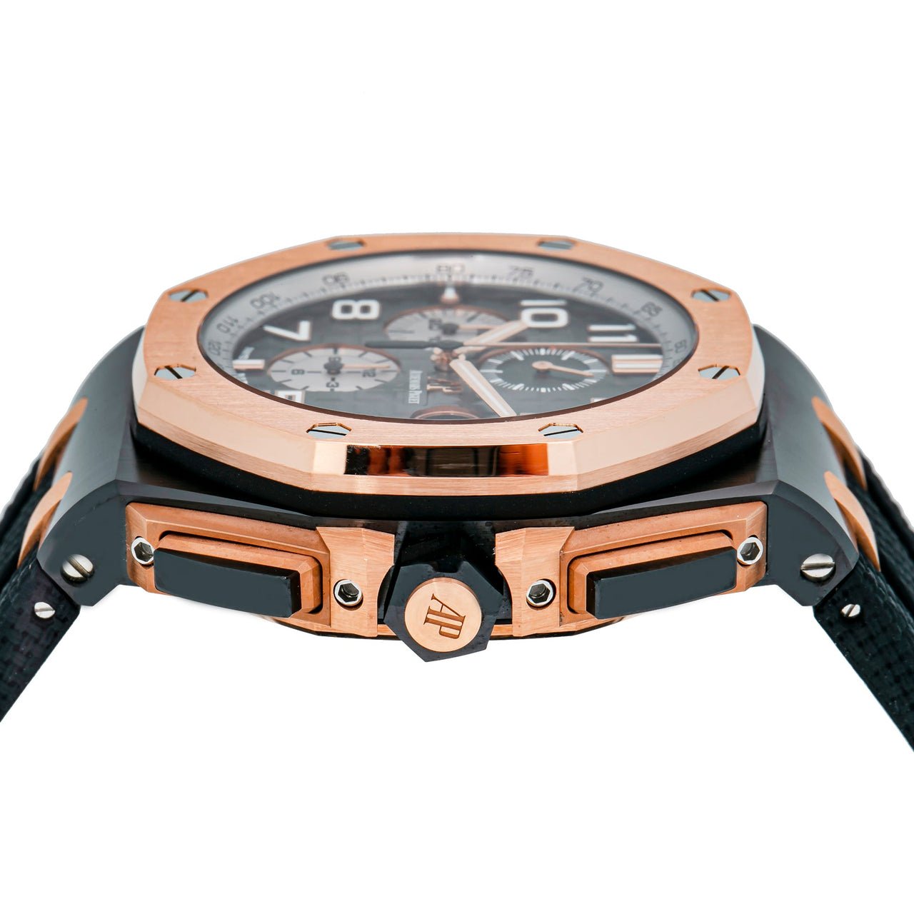 Audemars Piguet Royal Oak Offshore Selfwinding Chronograph/ Stainless Steel/ Black Dial/ White Sub-Dial/ Rose Gold Bezel (Ref#26405NR.OO.A002CA.01) - Image 3