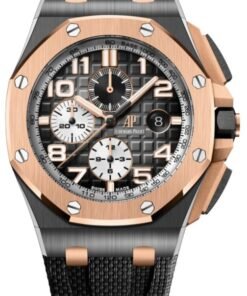 Audemars Piguet Royal Oak Offshore Selfwinding Chronograph/ Stainless Steel/ Black Dial/ White Sub-Dial/ Rose Gold Bezel (Ref#26405NR.OO.A002CA.01)