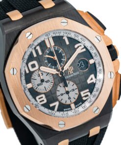 Alternative view of Audemars Piguet Royal Oak Offshore Selfwinding Chronograph/ Stainless Steel/ Black Dial/ White Sub-Dial/ Rose Gold Bezel (Ref#26405NR.OO.A002CA.01)