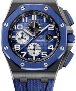 Audemars Piguet Royal Oak Offshore Selfwinding Chronograph/ Stainless Steel/ Blue Strap/ Blue Dial / White Sub-Dials/ Blue Ceramic Bezel (Ref#26405CE.OO.A030CA.01)