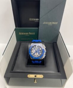 Alternative view of Audemars Piguet Royal Oak Offshore Selfwinding Chronograph/ Stainless Steel/ Blue Strap/ Blue Dial / White Sub-Dials/ Blue Ceramic Bezel (Ref#26405CE.OO.A030CA.01)