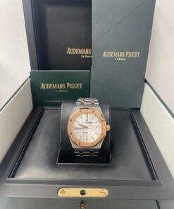 Alternative view of Audemars Piguet Royal Oak Selfwinding Rose Gold and Steel White Dial 37mm Ladies Watch (Reference #15450SR.OO.1256SR.01)