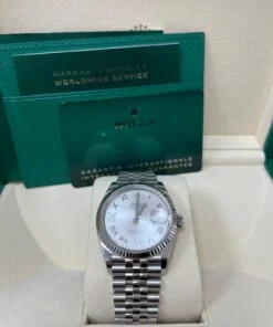 Alternative view of Rolex Datejust 36 Steel Datejust 36mm Fluted Bezel Silver Diamond Roman VI and IX Dial Jubilee 126234