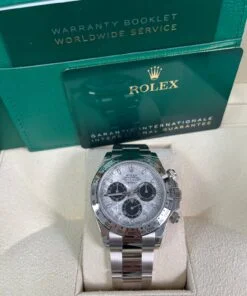 Alternative view of Rolex Daytona White Gold Daytona 40mm Meteorite Dial Steel and Black Oyster (Reference # 116509)
