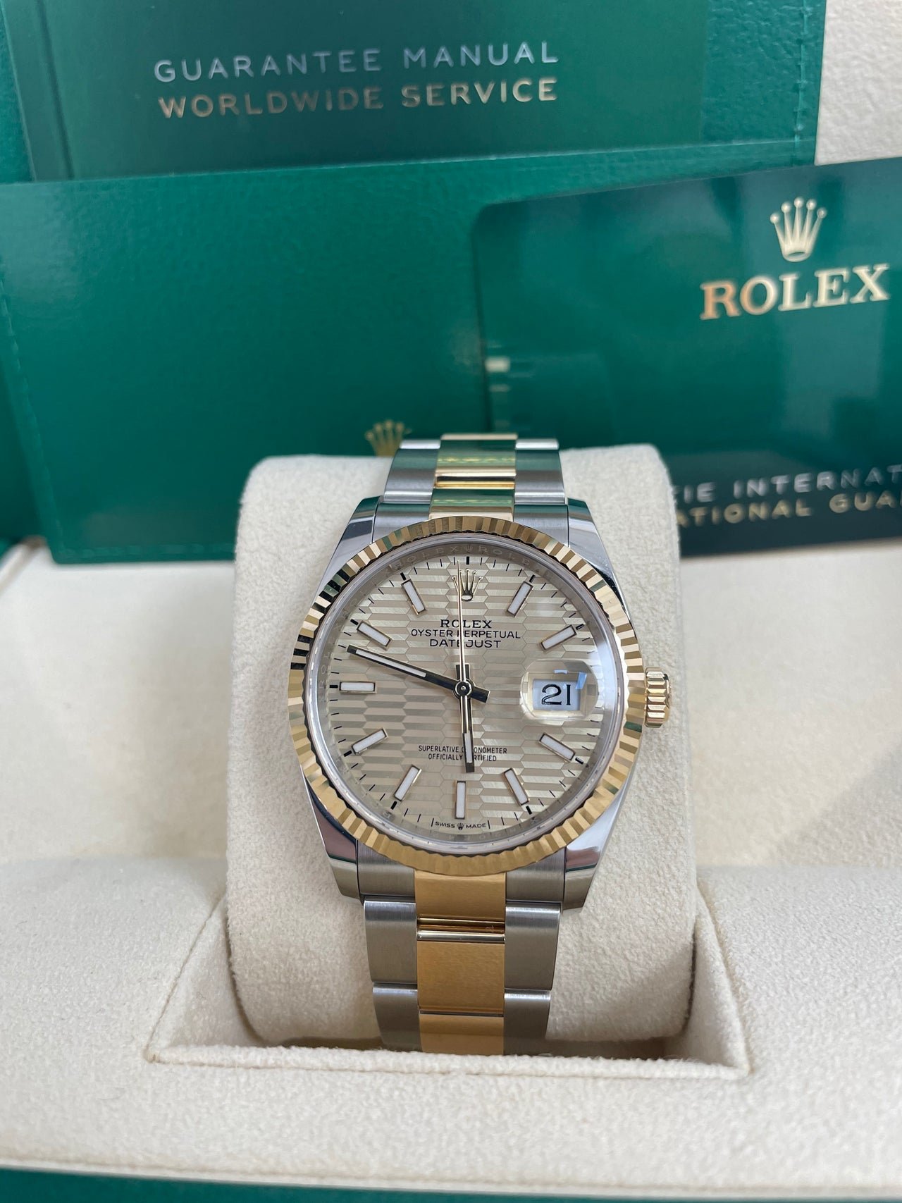 Rolex Datejust 36 Yellow Gold/Steel Golden Fluted Motif Dial Domed Bezel Oyster Bracelet (Ref 126233) - Image 3