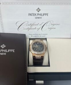 Alternative view of Patek Philippe Nautilus Rose Gold Diamond Bezel & Moon Phase Brown Dial 5724R 001