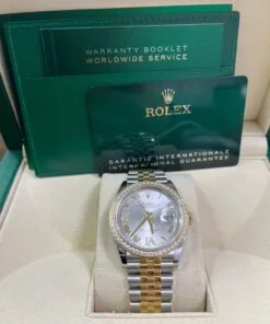 Alternative view of Rolex Datejust 36 Silver Diamond Set Dial Jubilee Bracelet Yellow Gold and Steel (Reference # 126283RBR)