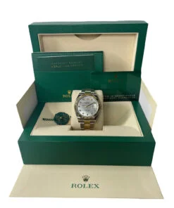 Alternative view of Rolex Datejust 41 Yellow Gold & Steel Fluted Bezel White Mother Of Pearl Diamond Dial Oyster (Ref # 126333)