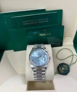 Alternative view of Rolex Day-Date 36 Platinum Ice Blue Roman Dial President Bracelet 128236
