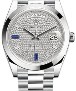 Rolex Day-Date 40mm Paved Diamond Sapphires Dial - Smooth Dome Bezel - Platinum President Automatic (Ref# 228206)