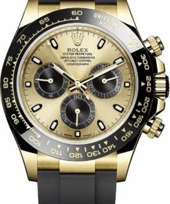 Rolex Daytona 40mm Champagne Dial with Black Subdials/ Black Oysterflex Strap (Reference # 116518LN)